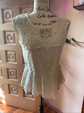 Pinky Cream Lace Peplum Camisole Top